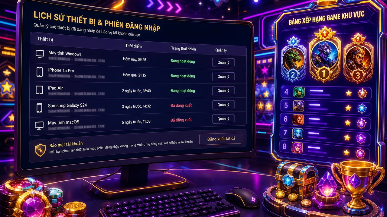 Bảng game khu vực và cách đọc lịch sử thiết bị, phiên đăng nhập 8KBet