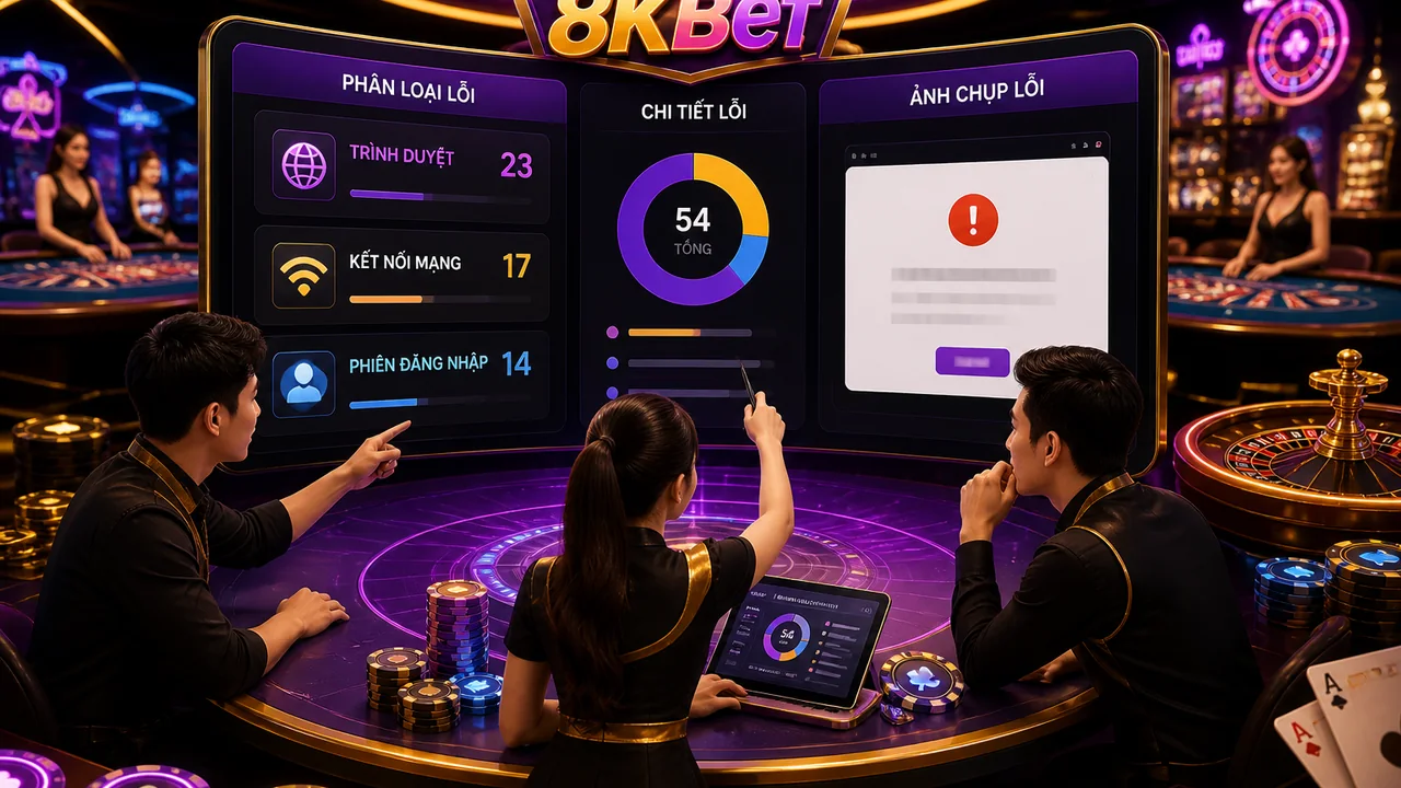 Màn hình treo, mất tiếng? Cách xử lý lỗi tải live casino 8KBet theo bàn tròn kỹ thuật